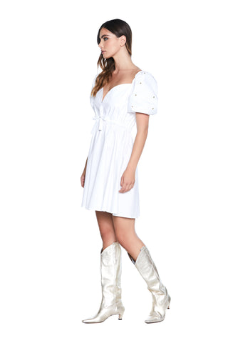 Abito WATER corto mezza manica palloncino con borchie sc.cuore con coulisse in vita