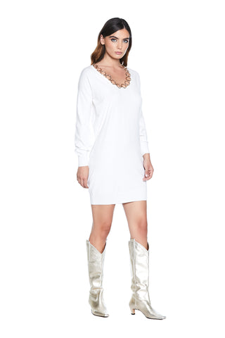 Abito RINGSTER corto manica lunga scollo ampio con applicazione anelli