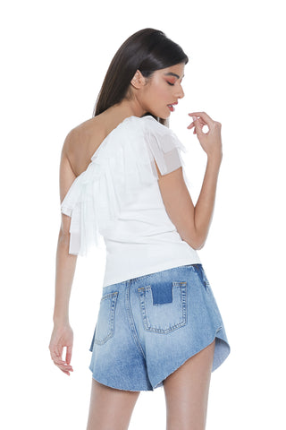 T-shirt RIKU mezza manica monospalla con tulle