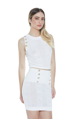 Short sleeveless MERAK sweater with buttons and jacquard logo zip