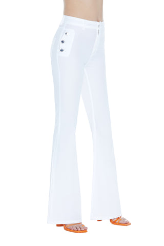 Panta MAYU_COLOR  vita alta zampa con tasche più patte più bottoni