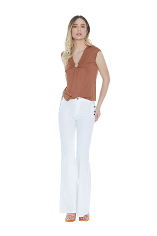 Panta MAYU_COLOR  vita alta zampa con tasche più patte più bottoni