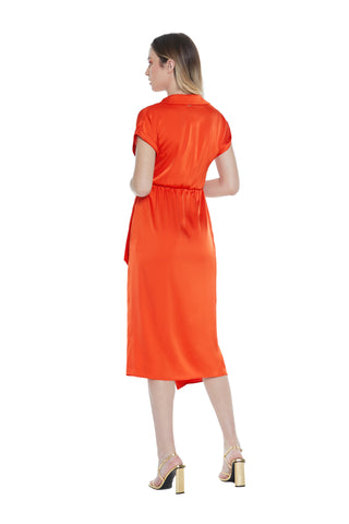 Abito YUKA lungo mezza manica con risvolto scollo incrocio più fusciacca gonna portaf.