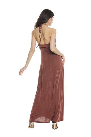 Long DAVEN dress with tie neck and drawstring