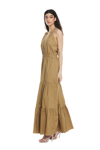NICOLASH long sleeveless dress with lace-up neck plus elastic waist plus flounces