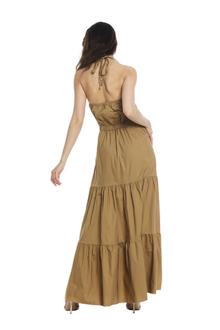 NICOLASH long sleeveless dress with lace-up neck plus elastic waist plus flounces