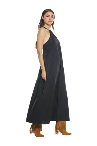 Long ADARA dress in cotton with American neckline and elasticated back opening