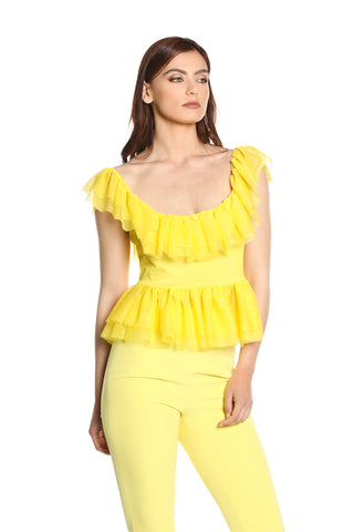 Top ROSE corta mezza manica ruches con balze tulle