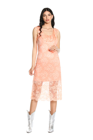 Abito GRUMA midi S/M con sottoveste più rouches pizzo