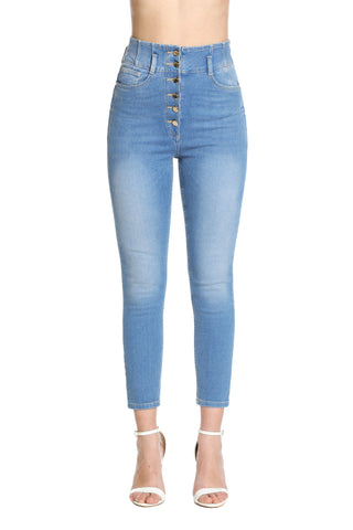 Jeans ZETTA vita alta crop con bustino alto 5 tasche denim