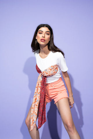 Shorts SACHI vita alta 5 tasche con fondo sfrangiato drill