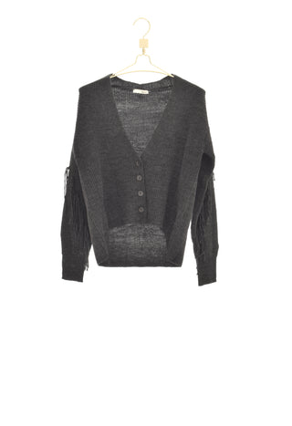 POLYN short, long-sleeved cardigan with fringes