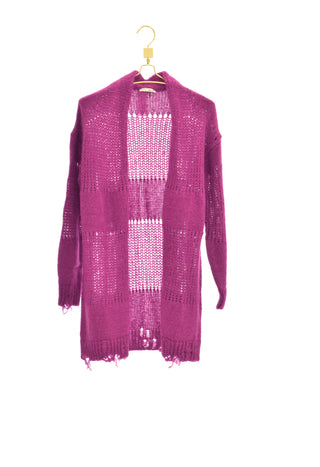 POSTYNA long sleeve cardigan with mesh stitch and broken hem