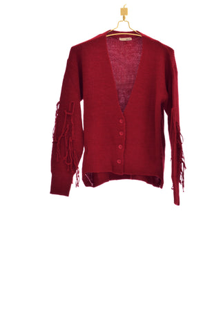 POLYN short, long-sleeved cardigan with fringes