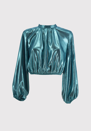 VIRGIN blouse with long sleeves in shiny fabric and elastic waist
