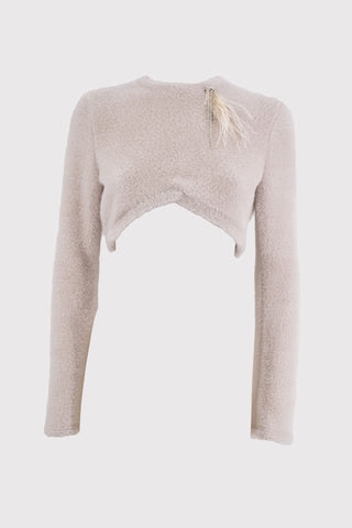 ORIOK long-sleeved bell-shaped sweater with plush effect and brooch