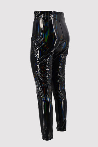 VINIL high-waisted trousers in vinyl fabric