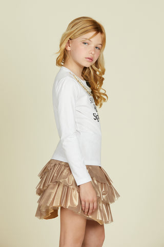 FRECCETTA t-shirt with print and pearl bow necklace