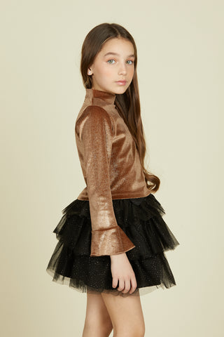 SHIRA long sleeve blouse with lurex chenille ruffles