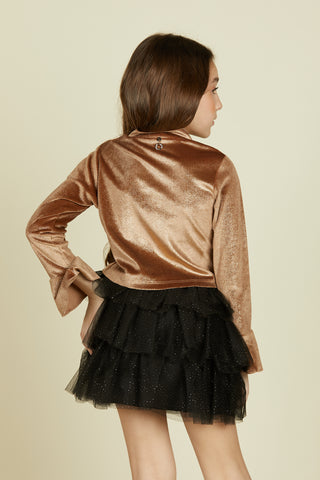 SHIRA long sleeve blouse with lurex chenille ruffles