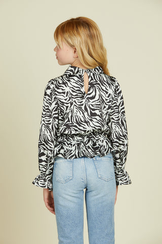 BEYBLADE/Long-sleeved blouse with ruffles and zebra pattern curls