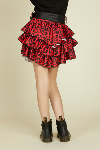 Gonna BULLY/A con balze più cintura fibbia strass fantasia maculata