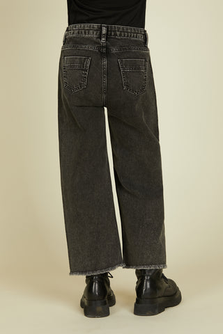 CIASY trousers 1 bottle 5ts.large fringed rhinestone bands in black denim