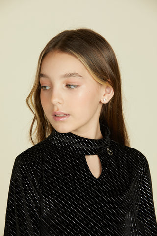 GHOBIN short long sleeve dress with full rhinestone fringes