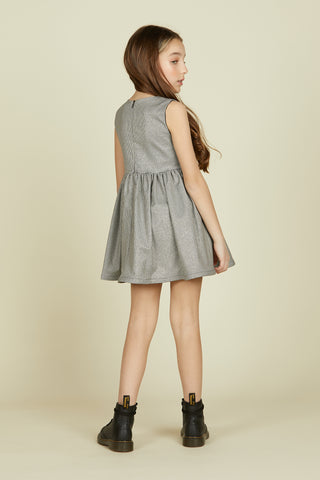 BEEMOV short sleeveless dress with houndstooth rhinestone buckle bow