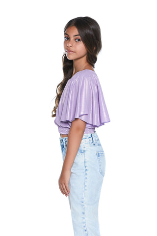 Blusa YFA corta con arriccio monospalla volant georgette spalmata