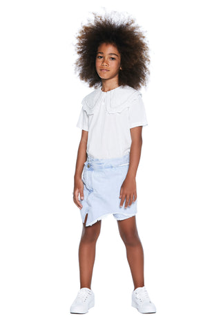 Short ILLUSION abbottonatura trasversale più apertura più spacco sfrangiato denim