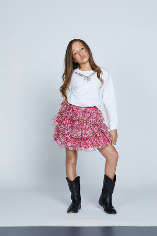 Gonna CALEO corta con balze stampa fiorellini