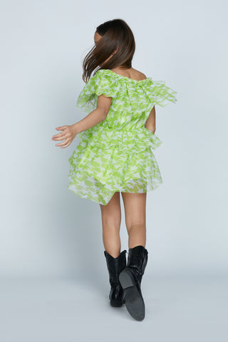 Abito ALYSSA corto con balze più rouches fantasia tulle stelle