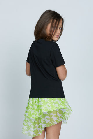 T-shirt EMIKO mezza manica con scritta rlsh strass più catene pendenti