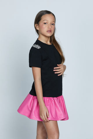 T-shirt ERI mezza manica con applicazione spalle cabochon