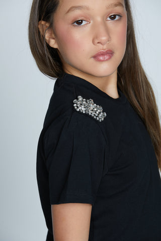 T-shirt ERI mezza manica con applicazione spalle cabochon