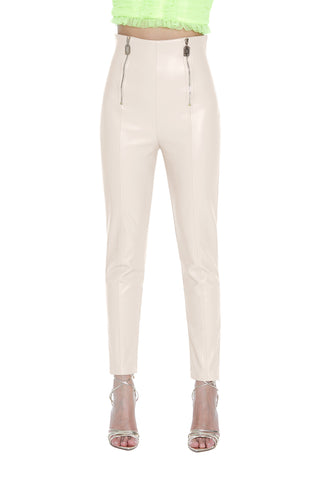 Panta SHOKEN  vita alta stretto doppia zip davanti più impunture ecopelle