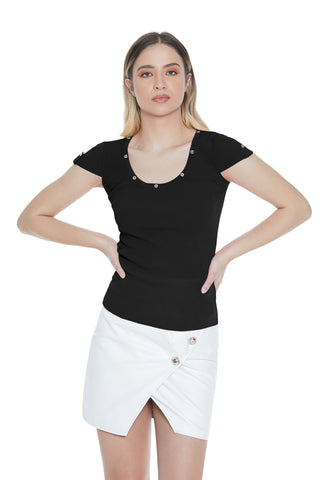 SIRIUS half-sleeved shirt with half-belt and ribbed buttons