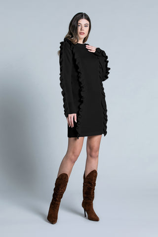 Abito SCOTTE corto manica lunga con rouches