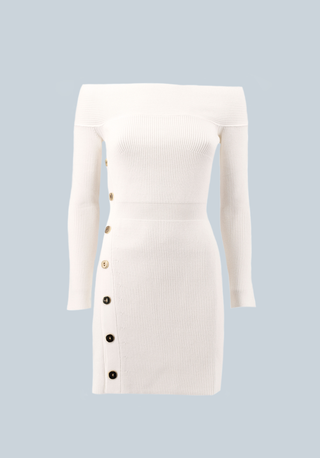 Abito SYCA corto manica lunga scollo barca con bottoni oro trasversali