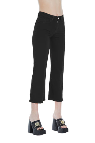 Pantalone VICL vita alta crop 5 tasche sfrangiato drill