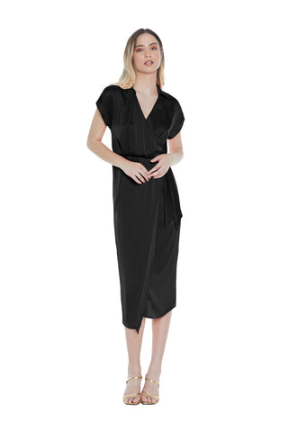 Abito YUKA lungo mezza manica con risvolto scollo incrocio più fusciacca gonna portaf.