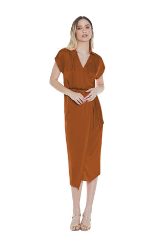 Abito YUKA lungo mezza manica con risvolto scollo incrocio più fusciacca gonna portaf.