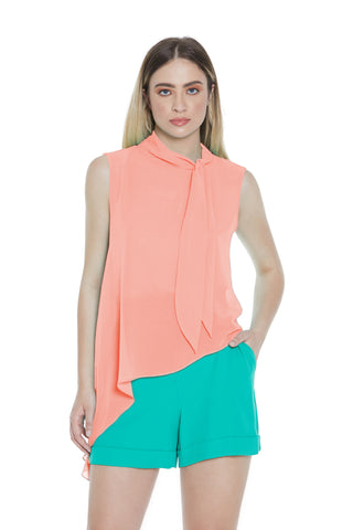Blusa YUKIKO senza manica colletto con fusciacca asimmetrica