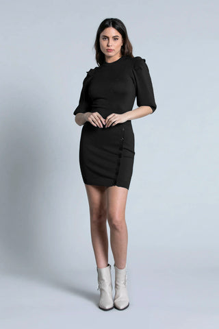 Abito SATID corto maniche a 3/4 palloncino più pieghe Gonna con bottoni ricamo logo