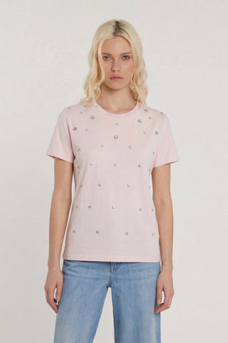 T-Shirt MONROEL maniche corte con baguette più applicazione effetto fiore