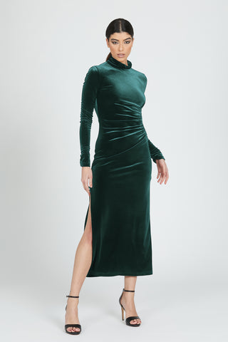 ADDA long chenille long sleeve dress with side opening and chain