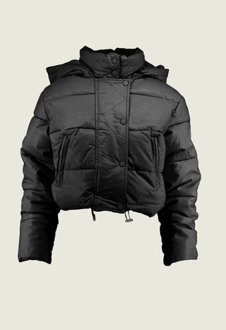 ALBADAH down jacket with long sleeves and detachable hood. More zip plus faux leather drawstring