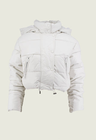 ALBADAH down jacket with long sleeves and detachable hood. More zip plus faux leather drawstring