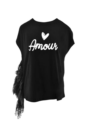 AMMOR half sleeve t-shirt with frills plus print plus lace insert
